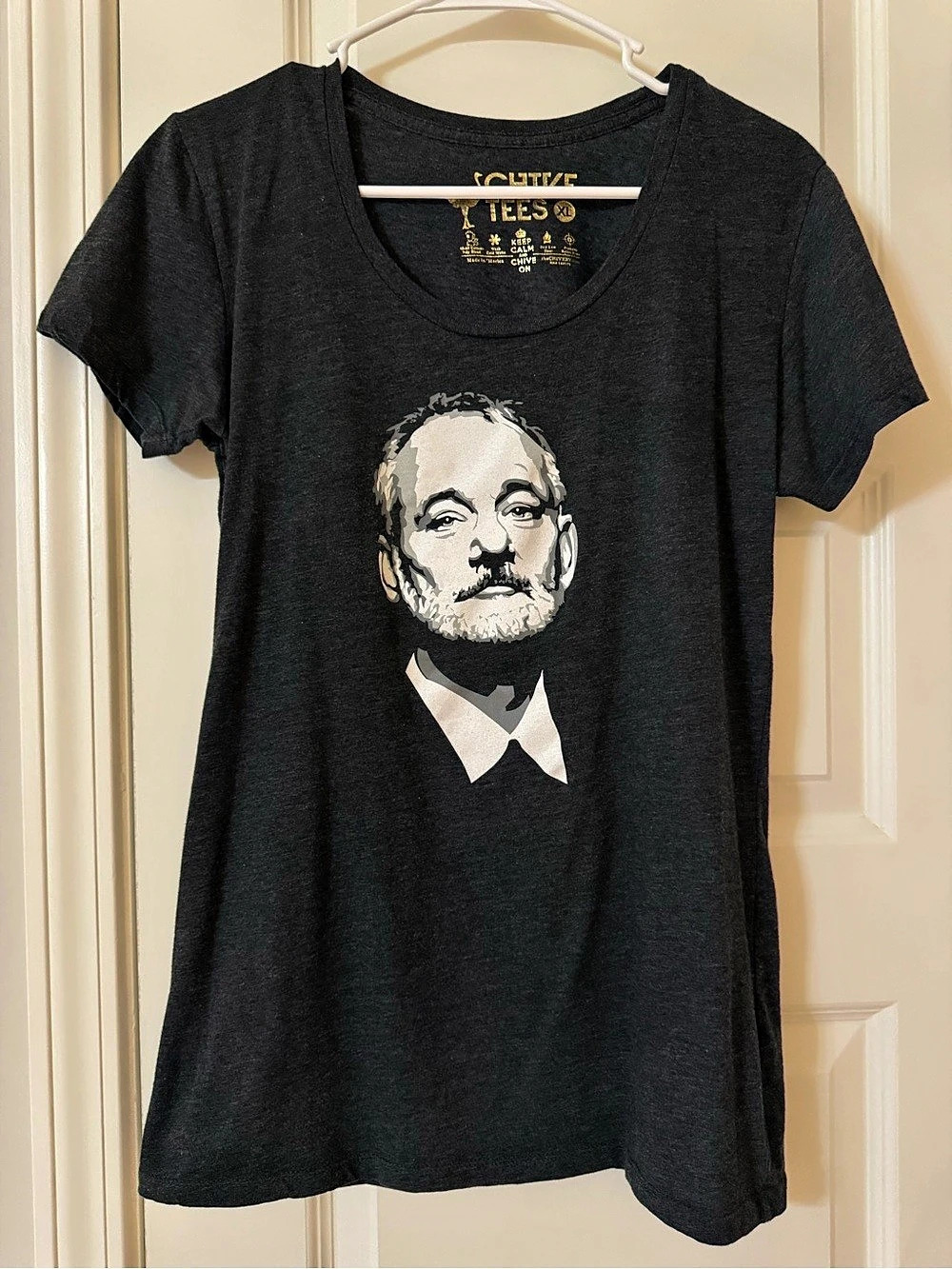 Chive Tees Bill Murray Graphic T-Shirt Womens XL Charcoal Gray Scoop Neck